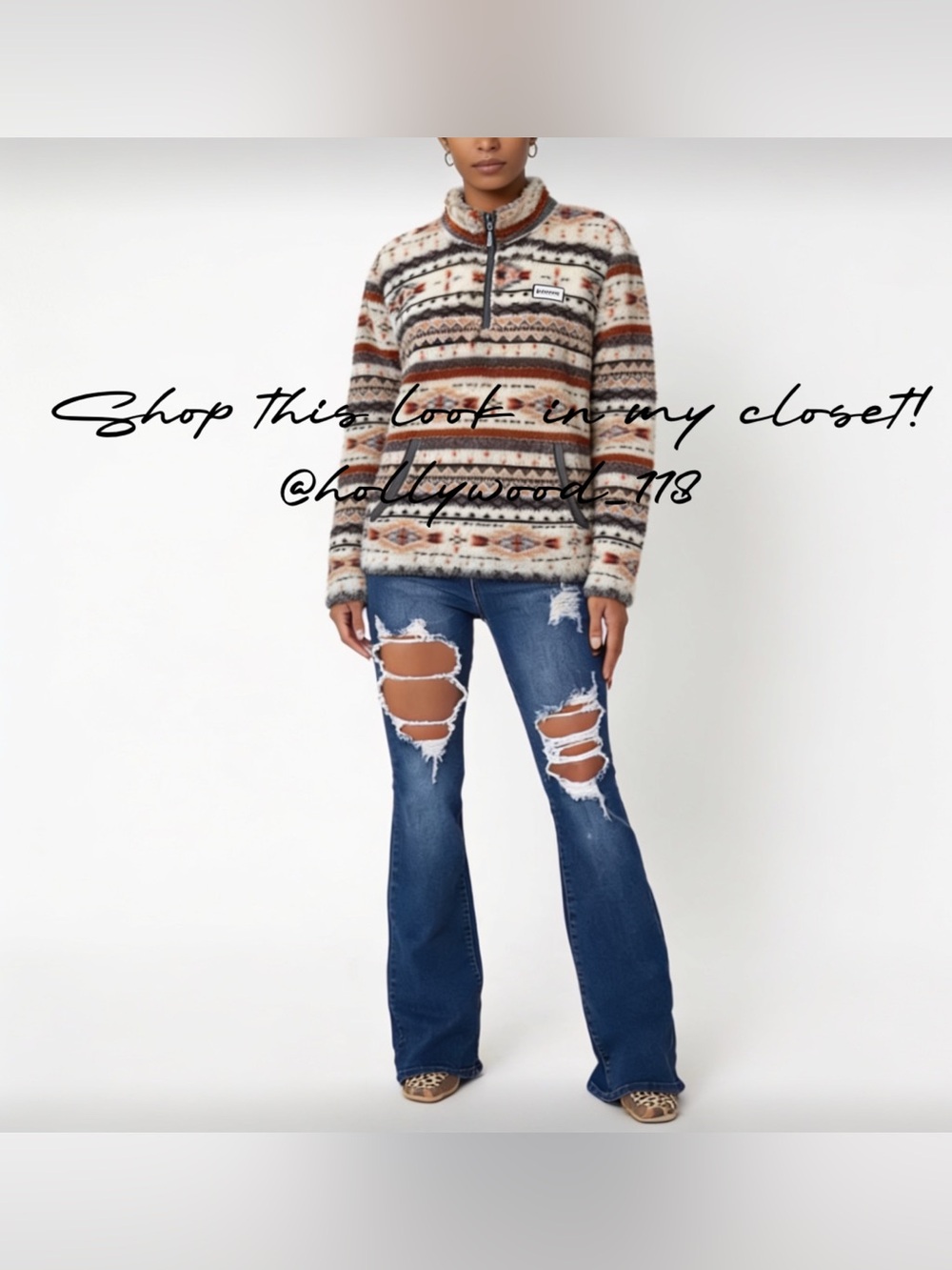 Shop this look! Hooey Sherpa, Twisted C leopard Mocs, distressed jeans